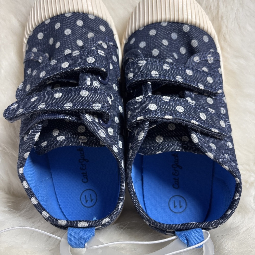Cat & Jack Toddler Blue Polka Dot Hoop & Loop SIZE 11 Slip-on Shoes NEW - Picture 4 of 4